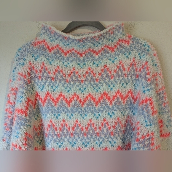 Anthropologie White Colorful Patterned Cozy Chunky Oversized Mock Neck Sweater - Picture 9 of 14